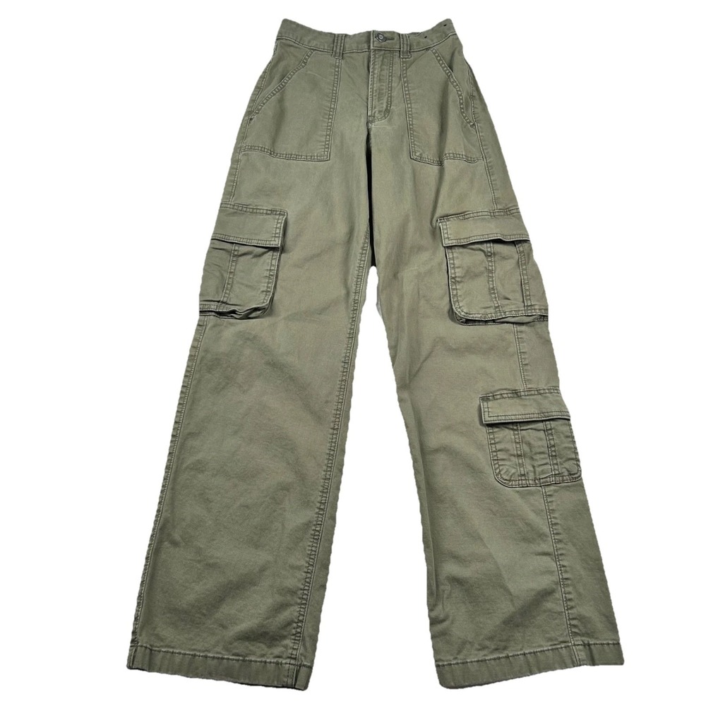 Hollister Pants Womens 00r 24 Ultra High Rise Baggy Cargo Olive Green Skater